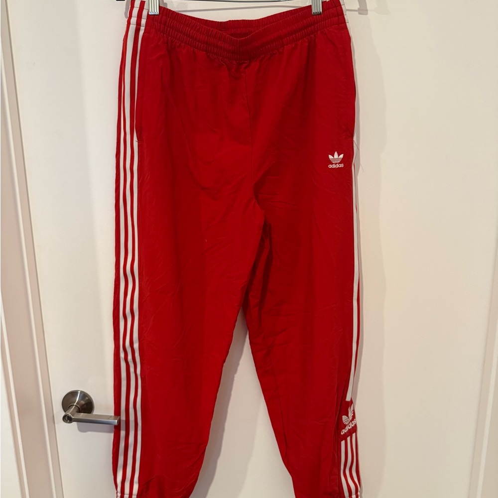 Adidas Kids Red Joggers with White Stripes